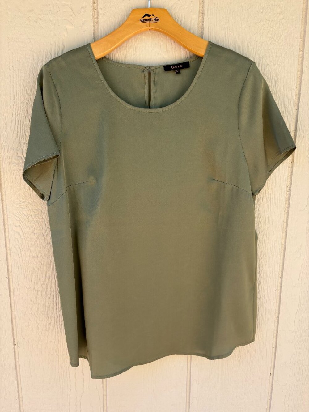Quince Washable Stretch Green Silk Tee Women's Medium Green Minimalist Summer